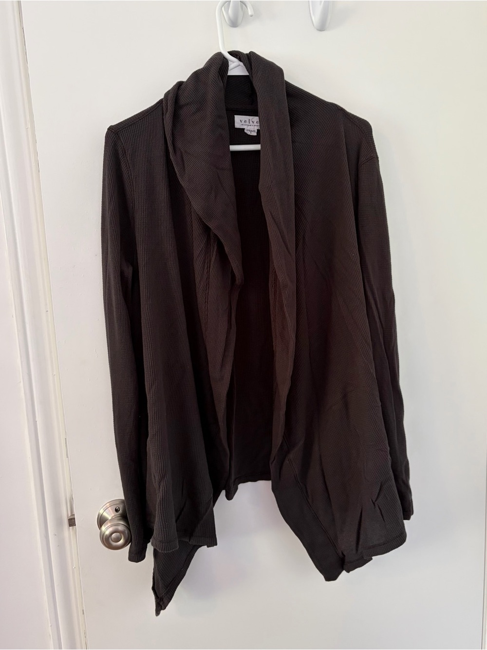 Velvet by Graham & Spencer Charcoal very lightweight Draped Open-Front cardigan